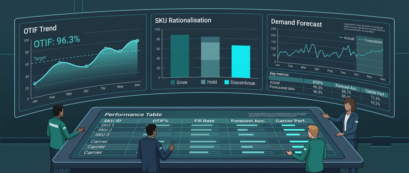 OTIF, SKU rationalisation and demand forecast dashboard